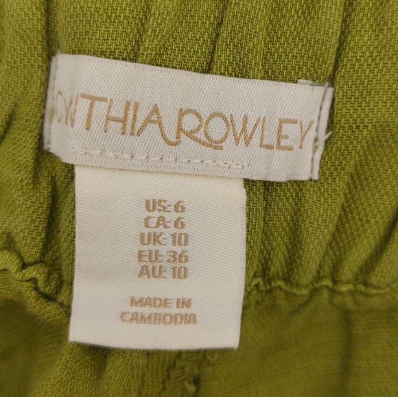 Cynthia Rowley Linen Blend High Rise Straight Leg Green Belted  Pants Size 6 - Picture 5 of 6
